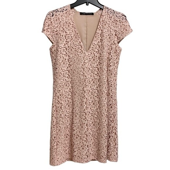 NWOT Zara Lace Overlay Mini Dress Size XS Light Pink Cap Sleeve Fairy - Picture 3 of 15